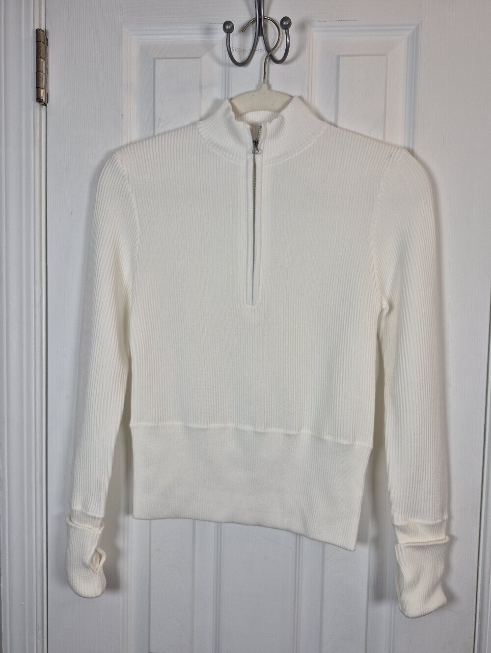 Promise The Label Shaper Fit Rib-Knit Half-Zip Thumbhole Pullover Activewear L